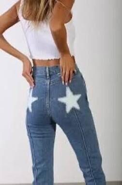 REVICE Women’s Uptown Medium Wash Denim High Waisted Star Patch Jeans size 28